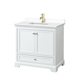 Wyndham WCS202036SWGWCUNSMXX Deborah 36 Inch Single Bathroom Vanity in White, White Cultured Marble Countertop, Undermount Square Sink, Brushed Gold Trim, No Mirror