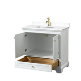 Wyndham WCS202036SWGWCUNSMXX Deborah 36 Inch Single Bathroom Vanity in White, White Cultured Marble Countertop, Undermount Square Sink, Brushed Gold Trim, No Mirror