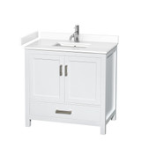 Wyndham WCS141436SWHWCUNSMXX Sheffield 36 Inch Single Bathroom Vanity in White, White Cultured Marble Countertop, Undermount Square Sink, No Mirror