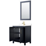 Wyndham WCV252530SBLWCUNSM24 Daria 30 Inch Single Bathroom Vanity in Dark Blue, White Cultured Marble Countertop, Undermount Square Sink, 24 Inch Mirror