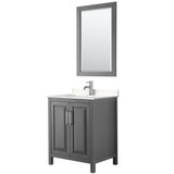 Wyndham WCV252530SKGC2UNSM24 Daria 30 Inch Single Bathroom Vanity in Dark Gray, Light-Vein Carrara Cultured Marble Countertop, Undermount Square Sink, 24 Inch Mirror