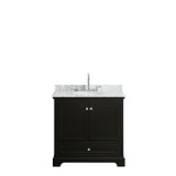 Wyndham WCS202036SDECMUNOMXX Deborah 36 Inch Single Bathroom Vanity in Dark Espresso, White Carrara Marble Countertop, Undermount Oval Sink, and No Mirror