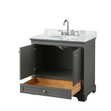 Wyndham WCS202036SKGCMUNOMXX Deborah 36 Inch Single Bathroom Vanity in Dark Gray, White Carrara Marble Countertop, Undermount Oval Sink, and No Mirror