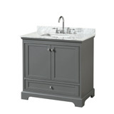 Wyndham WCS202036SKGCMUNSMXX Deborah 36 Inch Single Bathroom Vanity in Dark Gray, White Carrara Marble Countertop, Undermount Square Sink, and No Mirror