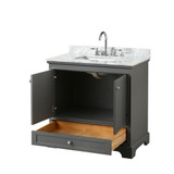 Wyndham WCS202036SKGCMUNSMXX Deborah 36 Inch Single Bathroom Vanity in Dark Gray, White Carrara Marble Countertop, Undermount Square Sink, and No Mirror