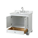 Wyndham WCS202036SWHCMUNSMXX Deborah 36 Inch Single Bathroom Vanity in White, White Carrara Marble Countertop, Undermount Square Sink, and No Mirror