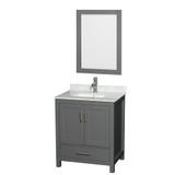 Wyndham WCS141430SKGCMUNSM24 Sheffield 30 Inch Single Bathroom Vanity in Dark Gray, White Carrara Marble Countertop, Undermount Square Sink, and 24 Inch Mirror