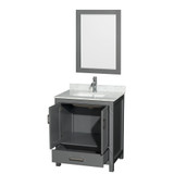 Wyndham WCS141430SKGCMUNSM24 Sheffield 30 Inch Single Bathroom Vanity in Dark Gray, White Carrara Marble Countertop, Undermount Square Sink, and 24 Inch Mirror
