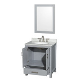 Wyndham WCS141430SGYCMUNOM24 Sheffield 30 Inch Single Bathroom Vanity in Gray, White Carrara Marble Countertop, Undermount Oval Sink, and 24 Inch Mirror