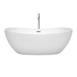 Wyndham WCOBT101465ATP11PC Rebecca 65 Inch Freestanding Bathtub in White with Floor Mounted Faucet, Drain and Overflow Trim in Polished Chrome