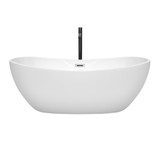 Wyndham WCOBT101465PCATPBK Rebecca 65 Inch Freestanding Bathtub in White with Polished Chrome Trim and Floor Mounted Faucet in Matte Black