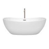 Wyndham WCOBT101465ATP11BN Rebecca 65 Inch Freestanding Bathtub in White with Floor Mounted Faucet, Drain and Overflow Trim in Brushed Nickel