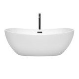 Wyndham WCOBT101465MBATPBK Rebecca 65 Inch Freestanding Bathtub in White with Floor Mounted Faucet, Drain and Overflow Trim in Matte Black