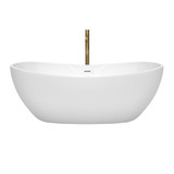 Wyndham WCOBT101465SWATPGD Rebecca 65 Inch Freestanding Bathtub in White with Shiny White Trim and Floor Mounted Faucet in Brushed Gold