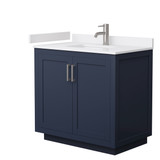 Wyndham WCF292936SBNWCUNSMXX Miranda 36 Inch Single Bathroom Vanity in Dark Blue, White Cultured Marble Countertop, Undermount Square Sink, Brushed Nickel Trim