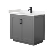 Wyndham WCF292936SGBC2UNSMXX Miranda 36 Inch Single Bathroom Vanity in Dark Gray, Light-Vein Carrara Cultured Marble Countertop, Undermount Square Sink, Matte Black Trim
