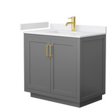 Wyndham WCF292936SGGWCUNSMXX Miranda 36 Inch Single Bathroom Vanity in Dark Gray, White Cultured Marble Countertop, Undermount Square Sink, Brushed Gold Trim