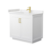 Wyndham WCF292936SWGC2UNSMXX Miranda 36 Inch Single Bathroom Vanity in White, Light-Vein Carrara Cultured Marble Countertop, Undermount Square Sink, Brushed Gold Trim