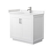 Wyndham WCF292936SWHC2UNSMXX Miranda 36 Inch Single Bathroom Vanity in White, Light-Vein Carrara Cultured Marble Countertop, Undermount Square Sink, Brushed Nickel Trim