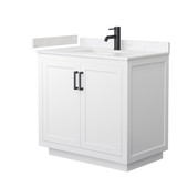 Wyndham WCF292936SWBC2UNSMXX Miranda 36 Inch Single Bathroom Vanity in White, Light-Vein Carrara Cultured Marble Countertop, Undermount Square Sink, Matte Black Trim