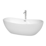 Wyndham WCOBT101470ATP11PC Rebecca 70 Inch Freestanding Bathtub in White with Floor Mounted Faucet, Drain and Overflow Trim in Polished Chrome