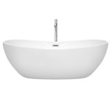 Wyndham WCOBT101470ATP11PC Rebecca 70 Inch Freestanding Bathtub in White with Floor Mounted Faucet, Drain and Overflow Trim in Polished Chrome