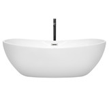 Wyndham WCOBT101470PCATPBK Rebecca 70 Inch Freestanding Bathtub in White with Polished Chrome Trim and Floor Mounted Faucet in Matte Black