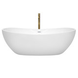 Wyndham WCOBT101470SWATPGD Rebecca 70 Inch Freestanding Bathtub in White with Shiny White Trim and Floor Mounted Faucet in Brushed Gold