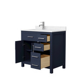 Wyndham WCG242436SBNCCUNSMXX Beckett 36 Inch Single Bathroom Vanity in Dark Blue, Carrara Cultured Marble Countertop, Undermount Square Sink, Brushed Nickel Trim