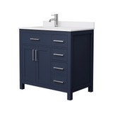 Wyndham WCG242436SBNWCUNSMXX Beckett 36 Inch Single Bathroom Vanity in Dark Blue, White Cultured Marble Countertop, Undermount Square Sink, Brushed Nickel Trim