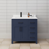 Wyndham WCG242436SBBWCUNSMXX Beckett 36 Inch Single Bathroom Vanity in Dark Blue, White Cultured Marble Countertop, Undermount Square Sink, Matte Black Trim