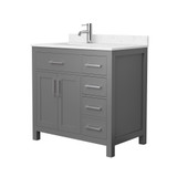 Wyndham WCG242436SKGCCUNSMXX Beckett 36 Inch Single Bathroom Vanity in Dark Gray, Carrara Cultured Marble Countertop, Undermount Square Sink, Brushed Nickel Trim