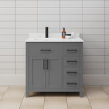 Wyndham WCG242436SGBCCUNSMXX Beckett 36 Inch Single Bathroom Vanity in Dark Gray, Carrara Cultured Marble Countertop, Undermount Square Sink, Matte Black Trim