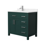 Wyndham WCG242436SGECCUNSMXX Beckett 36 Inch Single Bathroom Vanity in Green, Carrara Cultured Marble Countertop, Undermount Square Sink, Brushed Nickel Trim