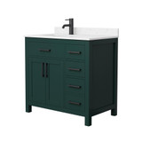 Wyndham WCG242436SGKCCUNSMXX Beckett 36 Inch Single Bathroom Vanity in Green, Carrara Cultured Marble Countertop, Undermount Square Sink, Matte Black Trim