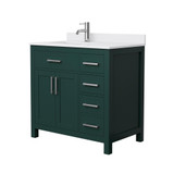 Wyndham WCG242436SGEWCUNSMXX Beckett 36 Inch Single Bathroom Vanity in Green, White Cultured Marble Countertop, Undermount Square Sink, Brushed Nickel Trim