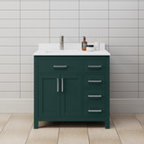 Wyndham WCG242436SGEWCUNSMXX Beckett 36 Inch Single Bathroom Vanity in Green, White Cultured Marble Countertop, Undermount Square Sink, Brushed Nickel Trim