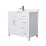 Wyndham WCG242436SWHCCUNSMXX Beckett 36 Inch Single Bathroom Vanity in White, Carrara Cultured Marble Countertop, Undermount Square Sink, Brushed Nickel Trim