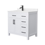 Wyndham WCG242436SWBCCUNSMXX Beckett 36 Inch Single Bathroom Vanity in White, Carrara Cultured Marble Countertop, Undermount Square Sink, Matte Black Trim