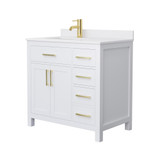 Wyndham WCG242436SWGWCUNSMXX Beckett 36 Inch Single Bathroom Vanity in White, White Cultured Marble Countertop, Undermount Square Sink, Brushed Gold Trim
