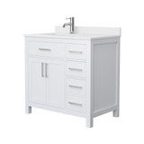 Wyndham WCG242436SWHWCUNSMXX Beckett 36 Inch Single Bathroom Vanity in White, White Cultured Marble Countertop, Undermount Square Sink, Brushed Nickel Trim