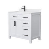 Wyndham WCG242436SWBWCUNSMXX Beckett 36 Inch Single Bathroom Vanity in White, White Cultured Marble Countertop, Undermount Square Sink, Matte Black Trim