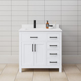 Wyndham WCG242436SWBWCUNSMXX Beckett 36 Inch Single Bathroom Vanity in White, White Cultured Marble Countertop, Undermount Square Sink, Matte Black Trim