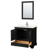 Wyndham WCS202036SDEC2UNSM24 Deborah 36 Inch Single Bathroom Vanity in Dark Espresso, Light-Vein Carrara Cultured Marble Countertop, Undermount Square Sink, 24 Inch Mirror