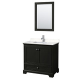 Wyndham WCS202036SDEC2UNSM24 Deborah 36 Inch Single Bathroom Vanity in Dark Espresso, Light-Vein Carrara Cultured Marble Countertop, Undermount Square Sink, 24 Inch Mirror
