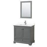 Wyndham WCS202036SKGWCUNSM24 Deborah 36 Inch Single Bathroom Vanity in Dark Gray, White Cultured Marble Countertop, Undermount Square Sink, 24 Inch Mirror