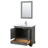 Wyndham WCS202036SKGWCUNSM24 Deborah 36 Inch Single Bathroom Vanity in Dark Gray, White Cultured Marble Countertop, Undermount Square Sink, 24 Inch Mirror