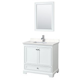 Wyndham WCS202036SWHC2UNSM24 Deborah 36 Inch Single Bathroom Vanity in White, Light-Vein Carrara Cultured Marble Countertop, Undermount Square Sink, 24 Inch Mirror Wyndham WCS202036SWHC2UNSM24 Deborah 36 Inch Single Bathroom Vanity in White, Light-Vein Carrara Cultured Marble Countertop, Undermount Square Sink, 24 Inch Mirror
