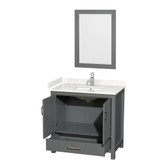 Wyndham WCS141436SKGC2UNSM24 Sheffield 36 Inch Single Bathroom Vanity in Dark Gray, Carrara Cultured Marble Countertop, Undermount Square Sink, 24 Inch Mirror