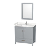 Wyndham WCS141436SGYC2UNSM24 Sheffield 36 Inch Single Bathroom Vanity in Gray, Carrara Cultured Marble Countertop, Undermount Square Sink, 24 Inch Mirror
